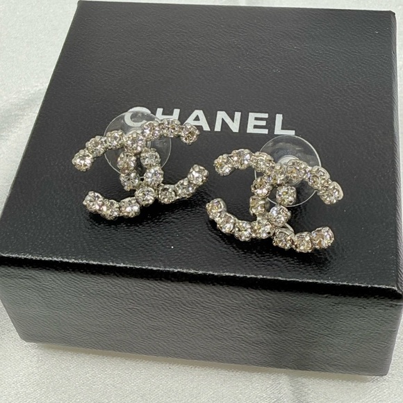 CHANEL Jewelry - Chanel Large Silver Crystal CC Statement Earrings
